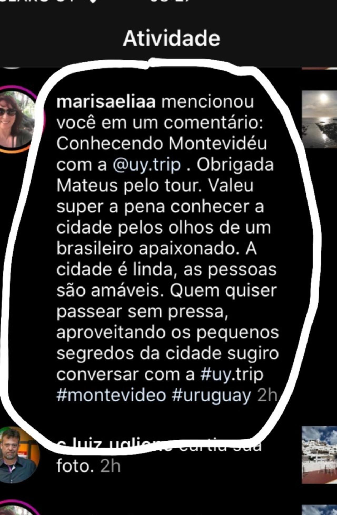 Print do depoimento de @marisaeliaa