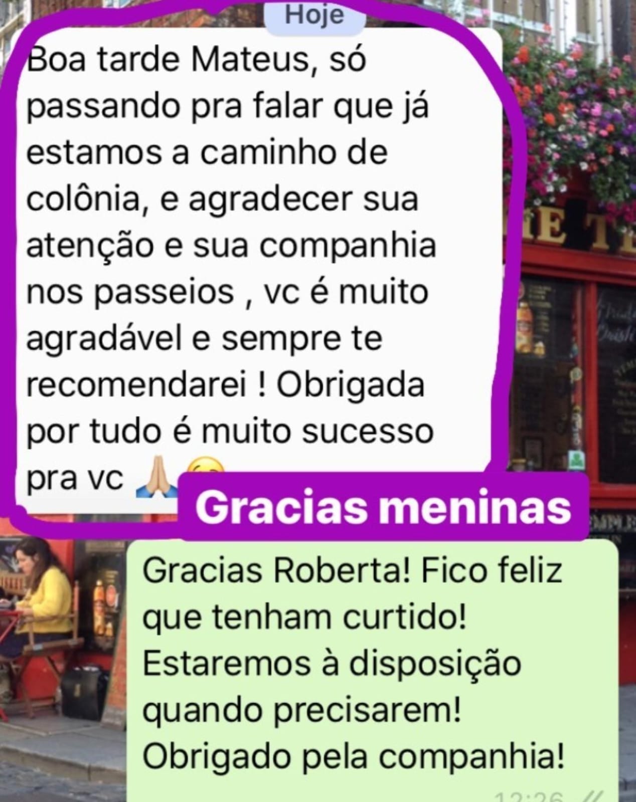 Print do depoimento de Roberta